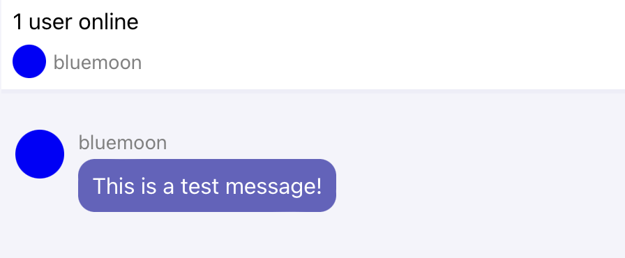 A React chat app showing a list of online users ("bluemoon") on the top.
