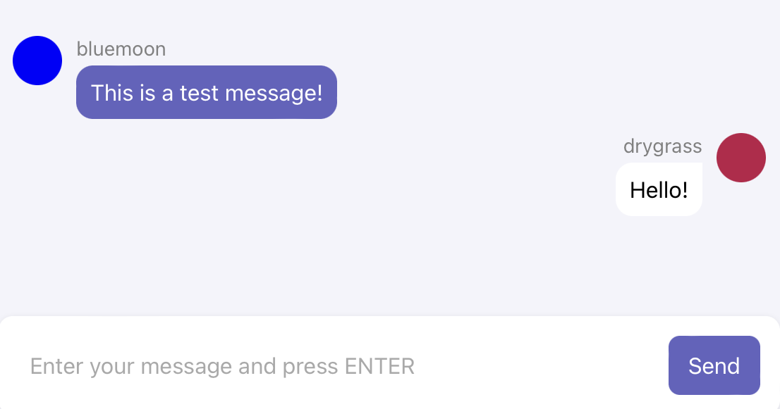 A new chat message is sent in the React chat app saying "Hello!"
