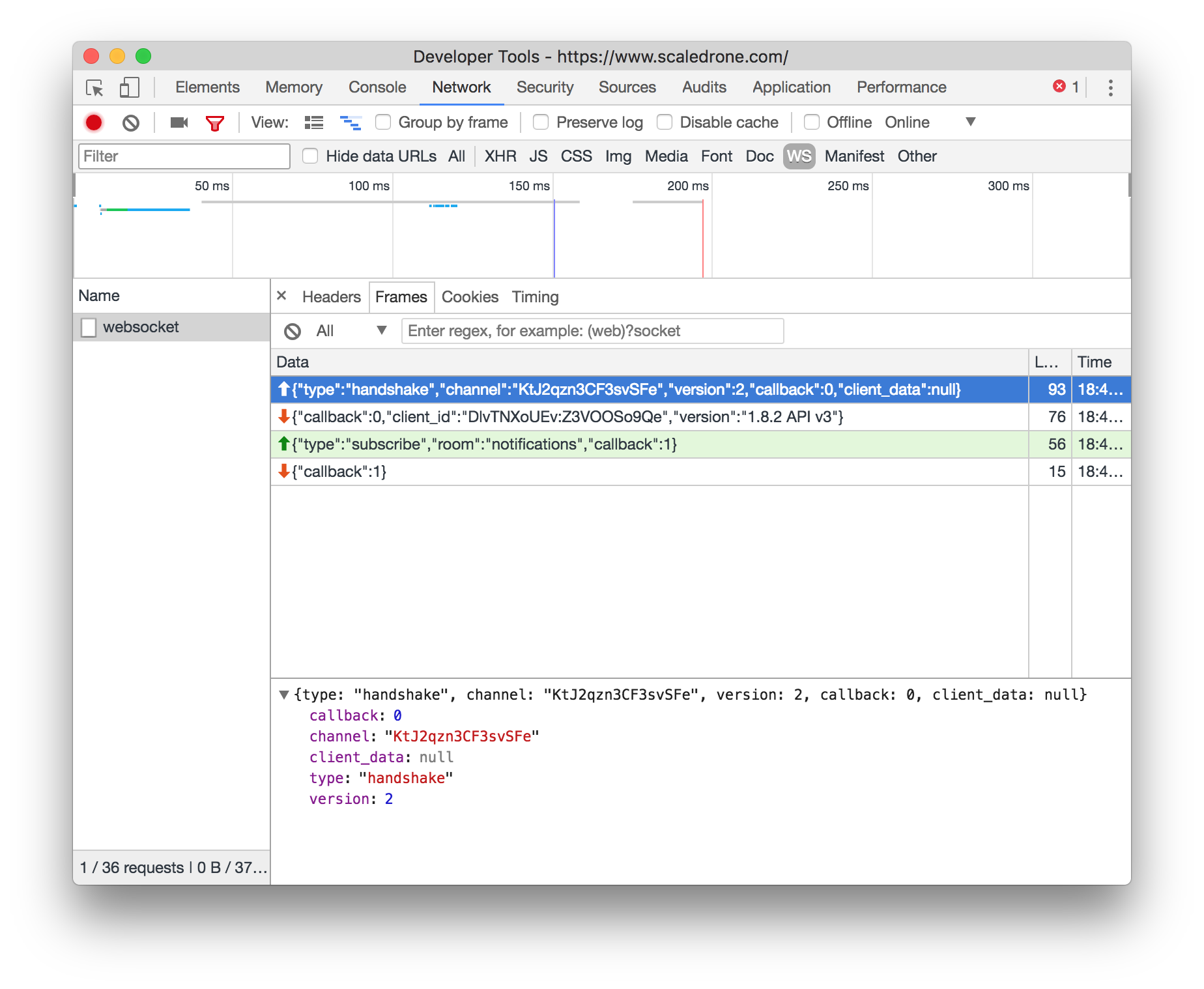 Chrome Devtools WebSocket Frames